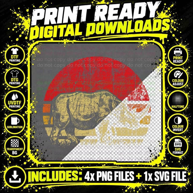 Retro Rhinoceros - Safari Rhino Lover Endangered Animals Png SVG Digital Bundle