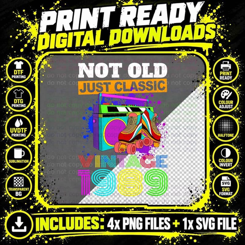 Retro Rollerskates 1989 Roller Disco Skating T-Shirt Png SVG Digital Bundle
