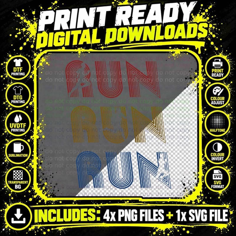 Retro Running T-Shirt, Vintage Style, Fitness Enthusiasts Png SVG Digital Bundle