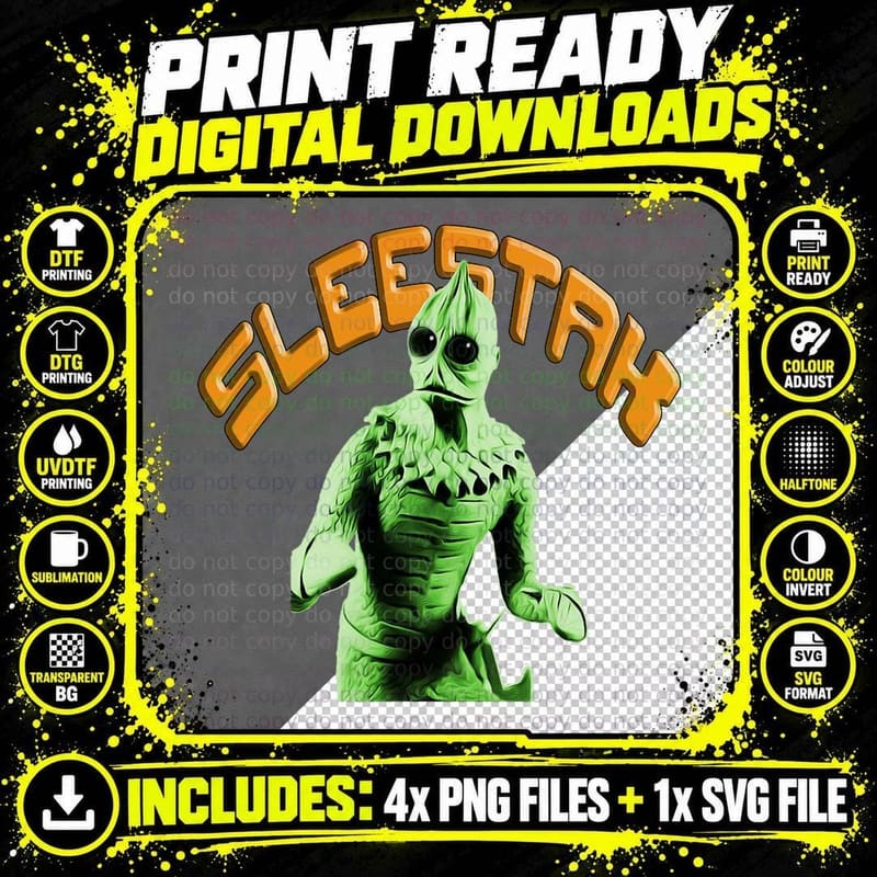 Retro Sleestak Reptilian Alien Graphic T-Shirt Png SVG Digital Bundle