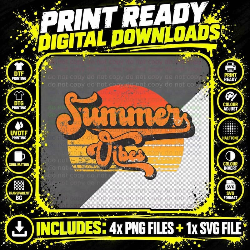 Retro Summer Vibes Vintage 70s Beach Summertime Season Png SVG Digital Bundle