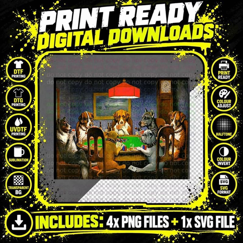 Retro Vintage Dogs Playing Cards Poker Gambling T-Shirt Png SVG Digital Bundle