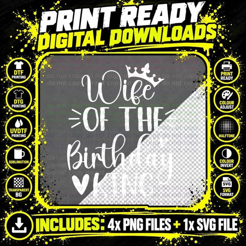 Retro Wife of the Birthday King Husband Birthday Party Png SVG Digital Bundle