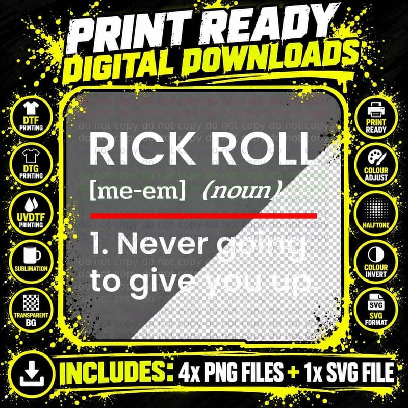 Rick Roll T-Shirt, Music Nostalgia, 80s Pop Culture Png SVG Digital Bundle