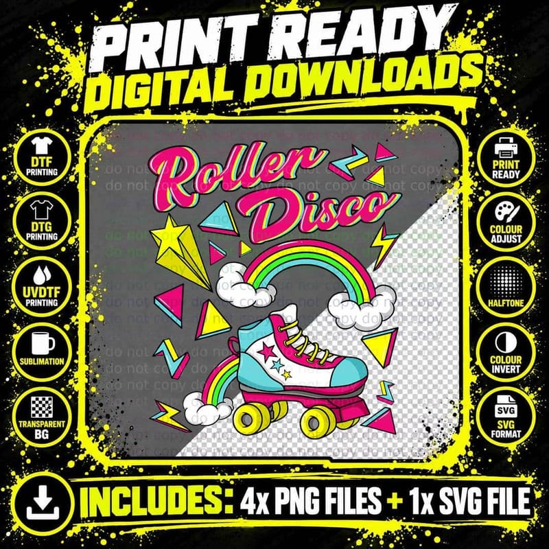 Roller Disco Vintage Skating Derby Lover Costume Party Png SVG Digital Bundle