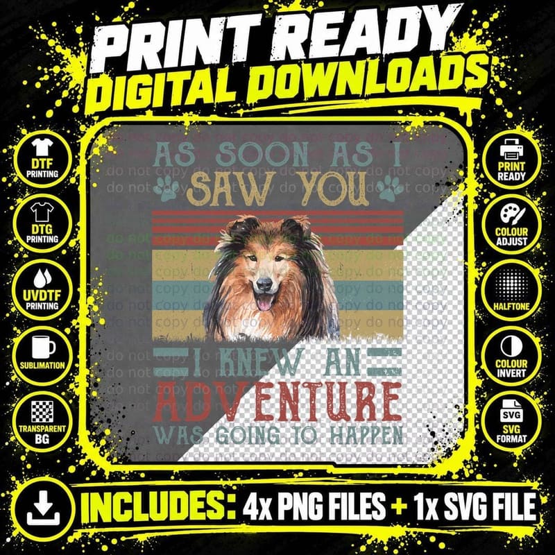 Rough Collie T-Shirt, Vintage Retro Style Png SVG Digital Bundle