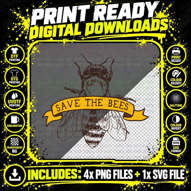 Save the Bees Banner T-Shirt, Vintage Honey Bee Png SVG Digital Bundle