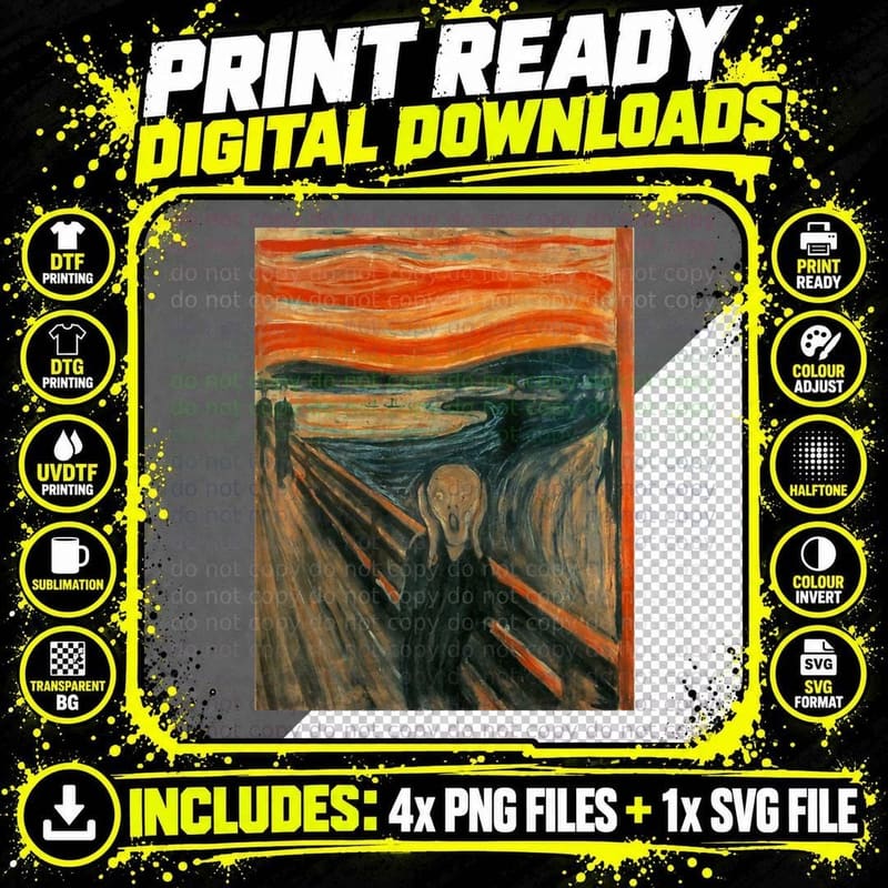 Scream Edvard Munch Expressionist Art Tee Png SVG Digital Bundle