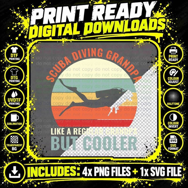 Scuba Diving Grandpa T-Shirt, Vintage Retro Png SVG Digital Bundle