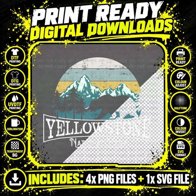 Simple Retro Yellowstone National Park Gift Design Png SVG Digital Bundle