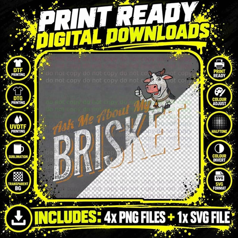Smoking Meat Vintage Barbecue Lover Ask About My Brisket Png SVG Digital Bundle