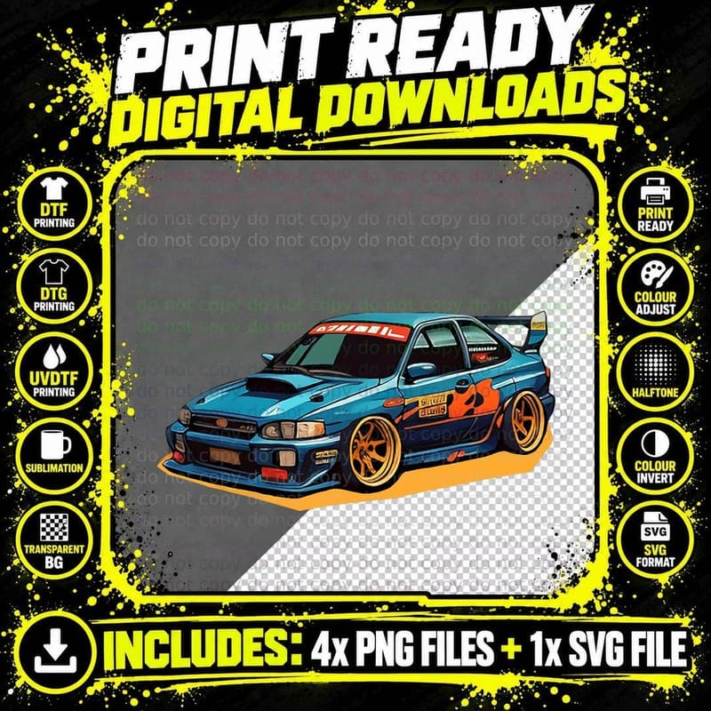 Sports Car Drift 90s Retro Cartoon Japanese T-Shirt Png SVG Digital Bundle
