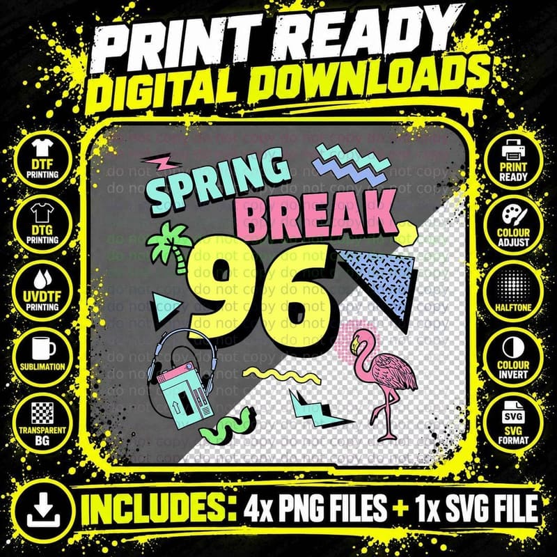Spring Break Logo 1996 Throwback College Graphic Cool Png SVG Digital Bundle