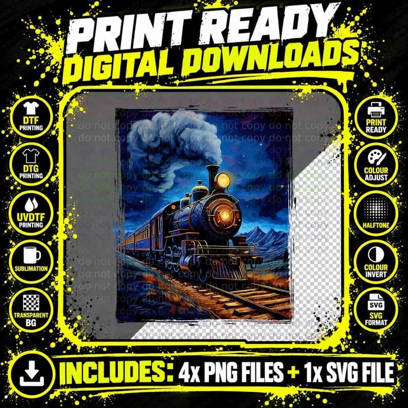 Steam Engine Train Steam Train Locomotive Vintage Train Png SVG Digital Bundle