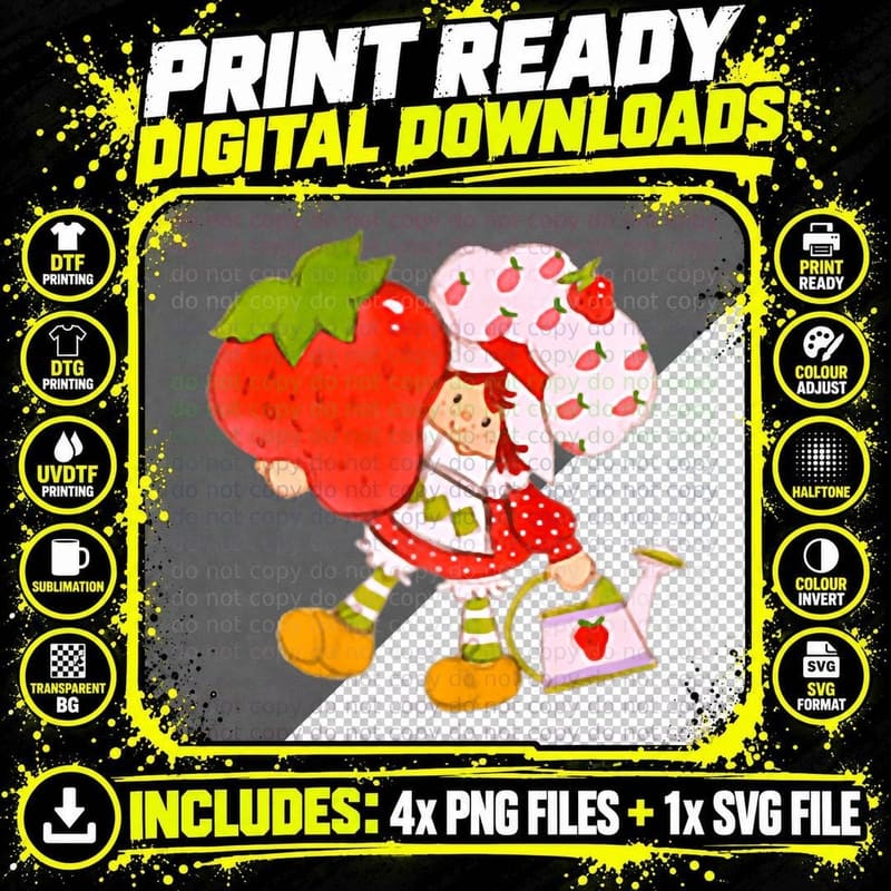 Strawberry Shortcake Classic Vintage Big Strawberry Png SVG Digital Bundle
