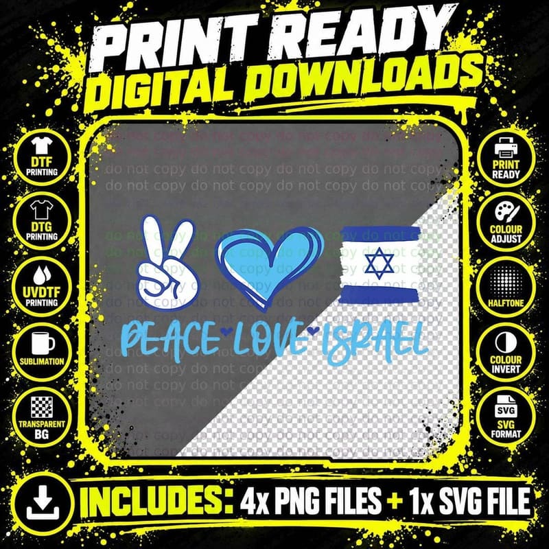 Support Israel Peace Love Israel I Stand with Israel Png SVG Digital Bundle