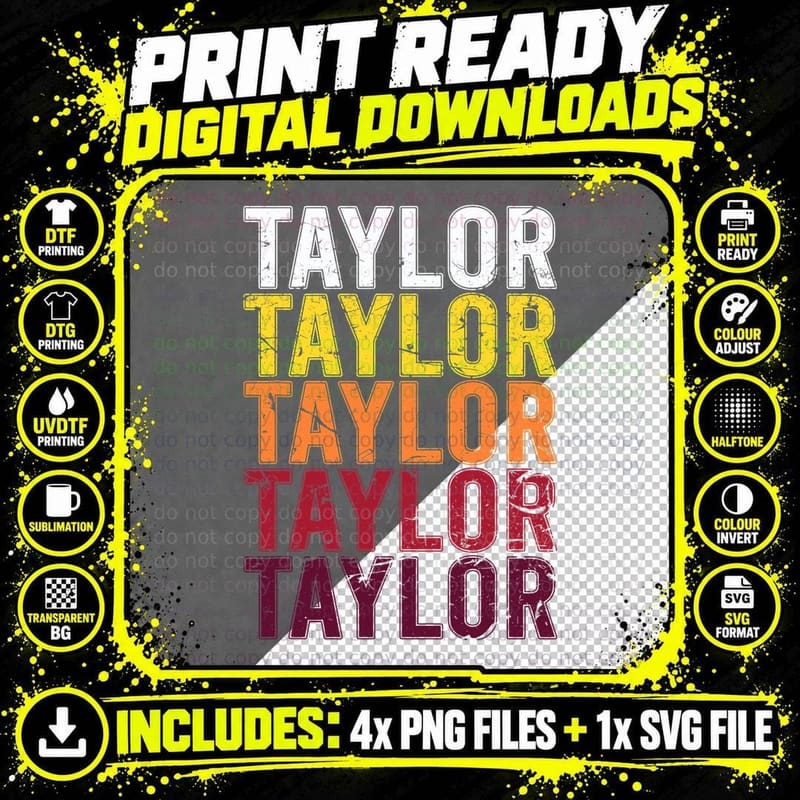 Taylor Retro Wordmark Pattern - Vintage Style T-Shirt Png SVG Digital Bundle