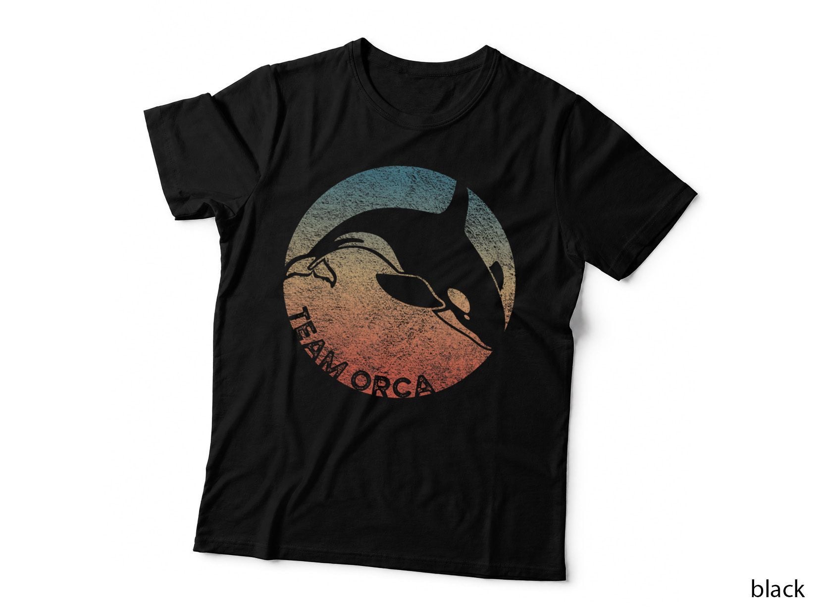 Team Orca Killer Whale Sunset Vintage Distressed Design T-Shirt