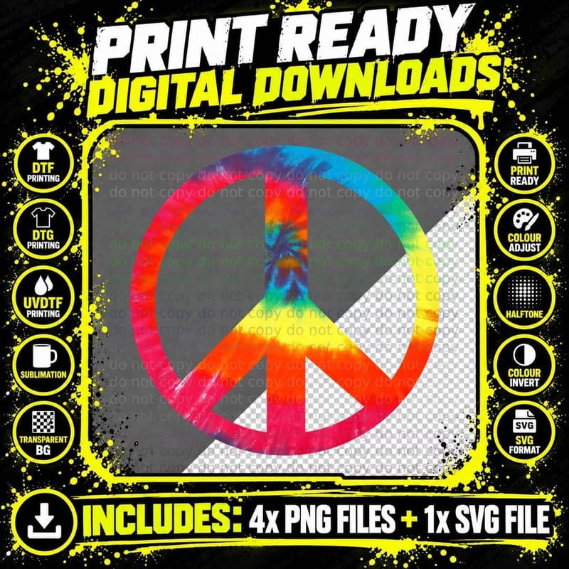 Tie Dye Peace Sign T-Shirt, Hippie Vibes Png SVG Digital Bundle
