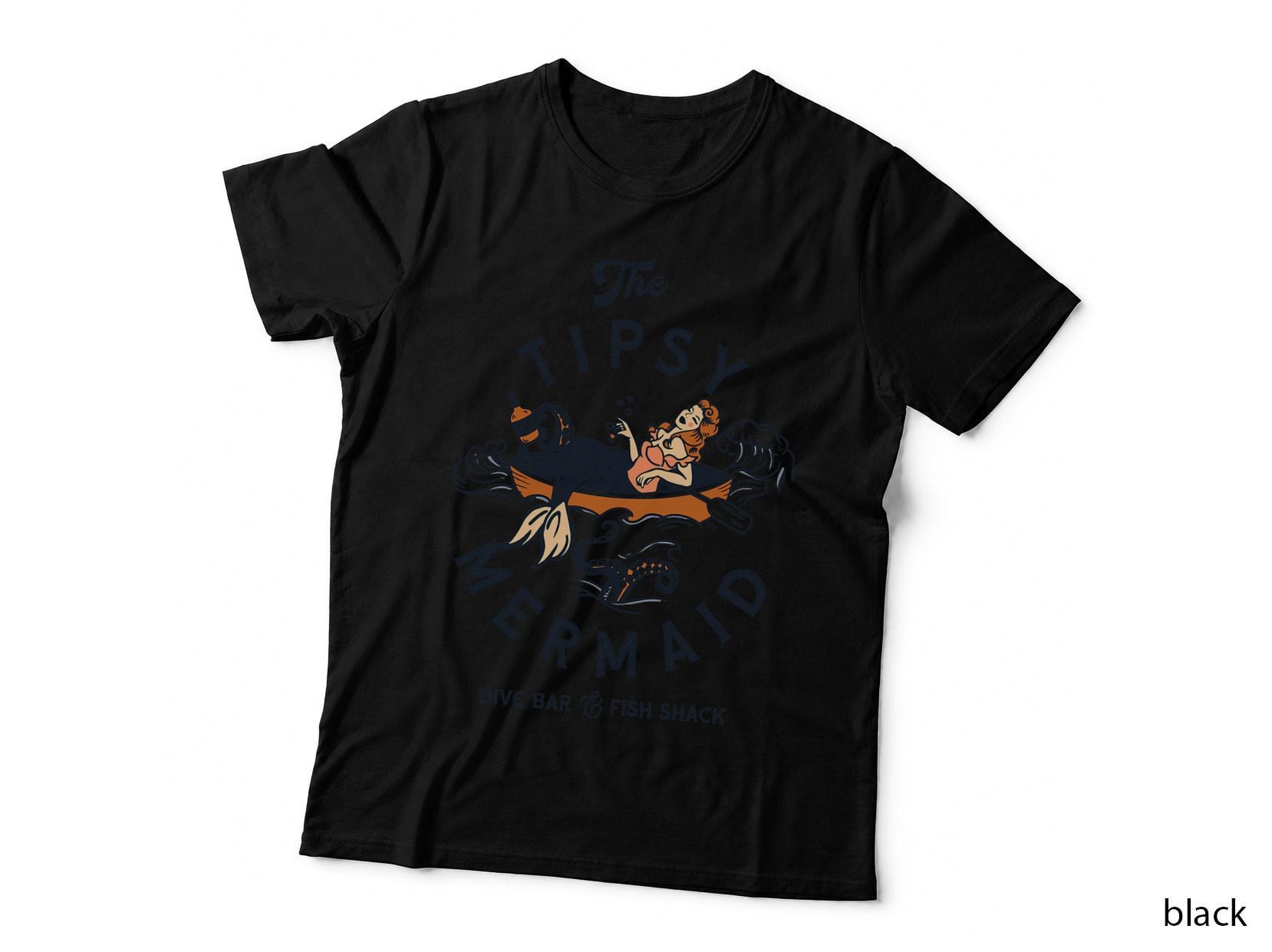 Tipsy Mermaid Dive Bar T-Shirt, Fish Shack Vintage Pinup, Retro Art