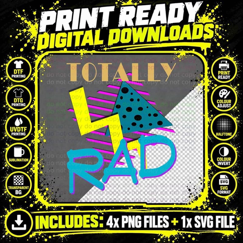 Totally Rad 1980s Vintage Eighties Costume Party T-Shirt Png SVG Digital Bundle