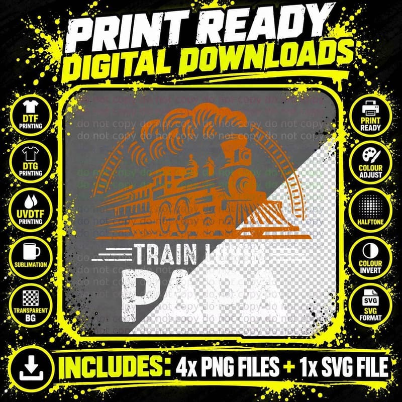 Train Locomotive T-Shirt, Vintage Railroad Style Png SVG Digital Bundle