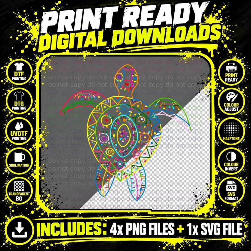 Turtle Graphic Sea Animal Vintage Hawaiian Turtle Summer Png SVG Digital Bundle