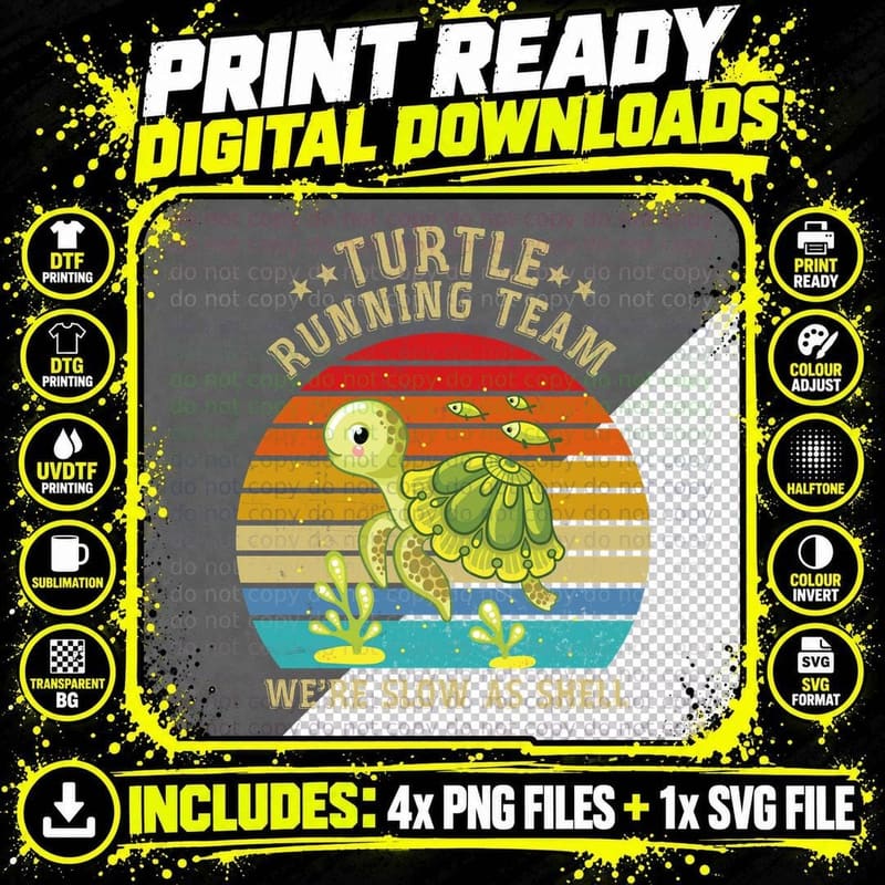 Turtle Running Team T-Shirt, Vintage Retro Png SVG Digital Bundle