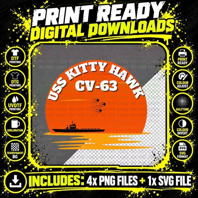 USS Kitty Hawk Aircraft Carrier Vintage Sunset T-Shirt Png SVG Digital Bundle
