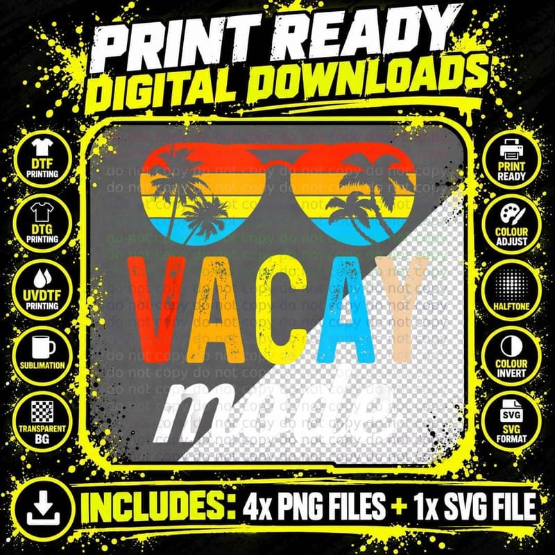 Vacay Mode Vintage Vacation Summer Cruise Family Holiday Png SVG Digital Bundle