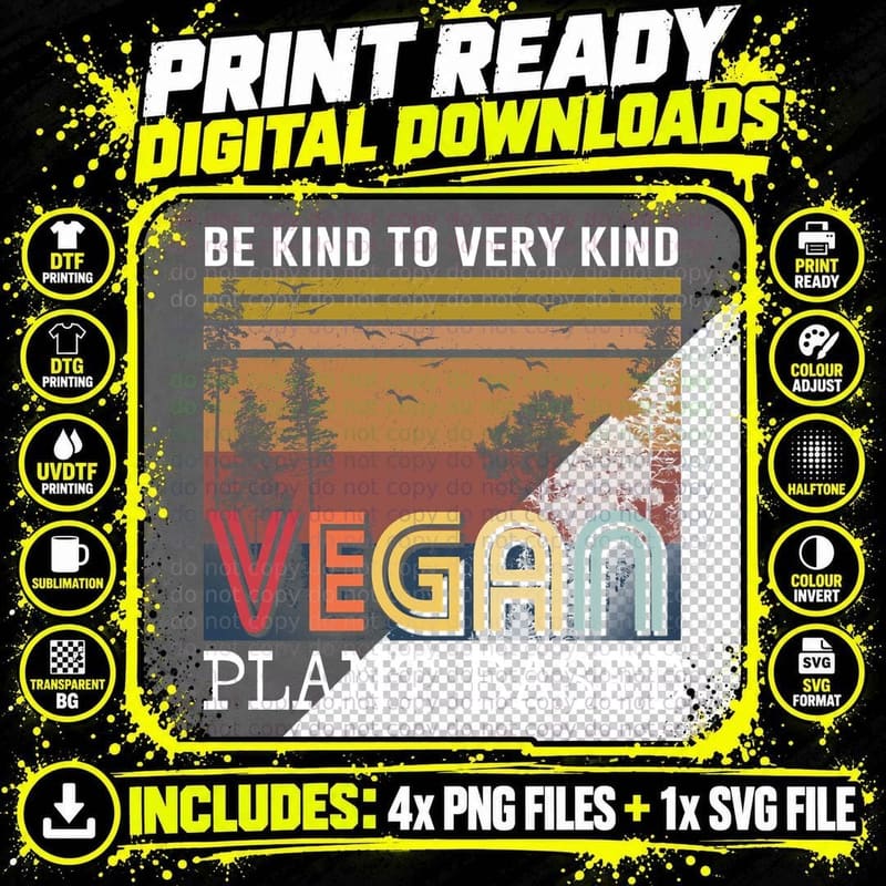 Vegan Plant-Based T-Shirt, Vintage Retro Style Png SVG Digital Bundle