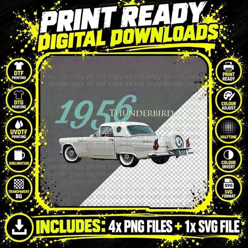 Vintage 1956 Thunderbird, Classic American Sports CAR Png SVG Digital Bundle