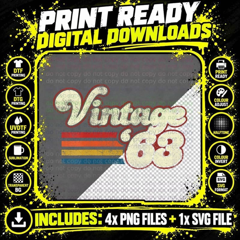 Vintage 1963 Birthday T-Shirt Png SVG Digital Bundle