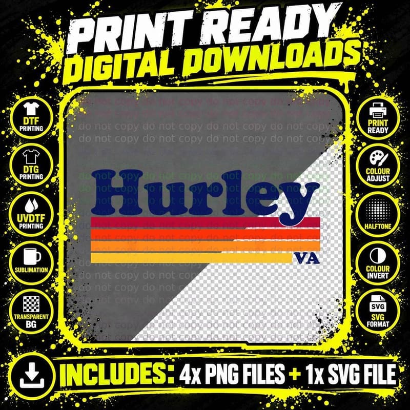 Vintage 1980s Hurley Virginia T-Shirt Png SVG Digital Bundle