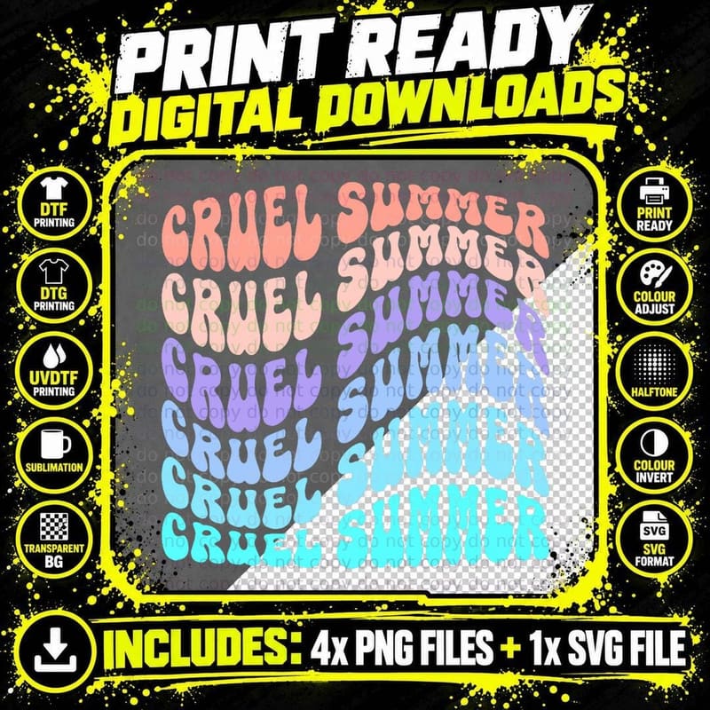 Vintage 70s Style Cruel Summer Groovy Style T-Shirt Png SVG Digital Bundle