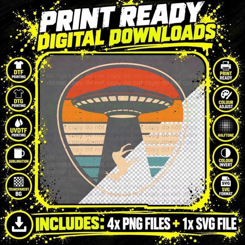 Vintage Alien UFO Abduction Retro Deer Alien Conspiracy Png SVG Digital Bundle