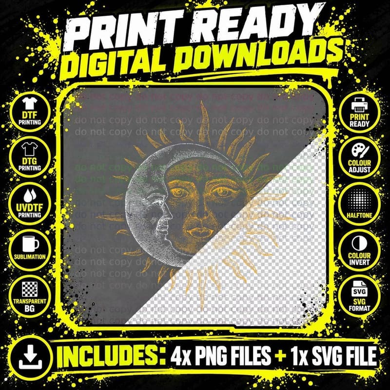 Vintage Astronomy Stars Sun Moon Planets Astronaut Png SVG Digital Bundle