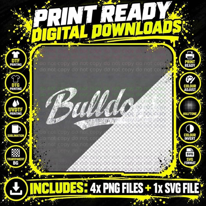 Vintage Bulldogs Mascot T-Shirt, Sports Name Tee Design Png SVG Digital Bundle