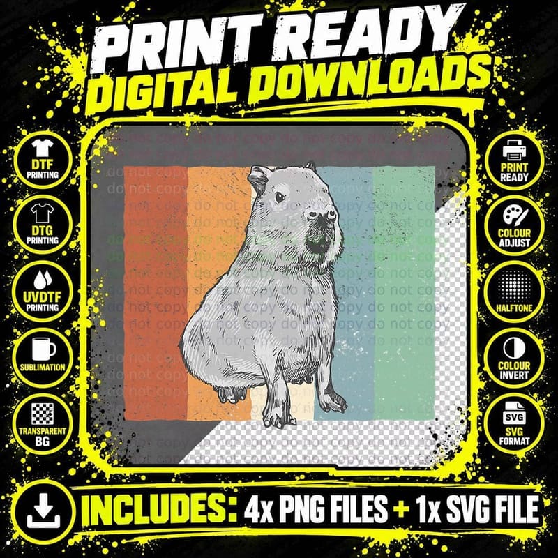 Vintage Capybara Rodent Grass-Eater Capybara T-Shirt Png SVG Digital Bundle