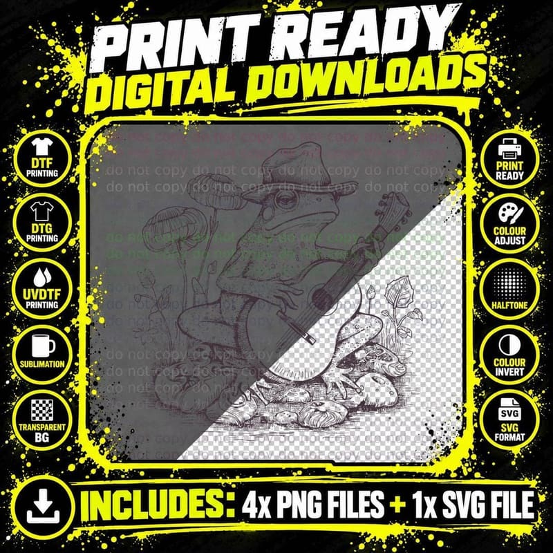 Vintage Cottagecore Aesthetic Frog Mushroom Playing Png SVG Digital Bundle