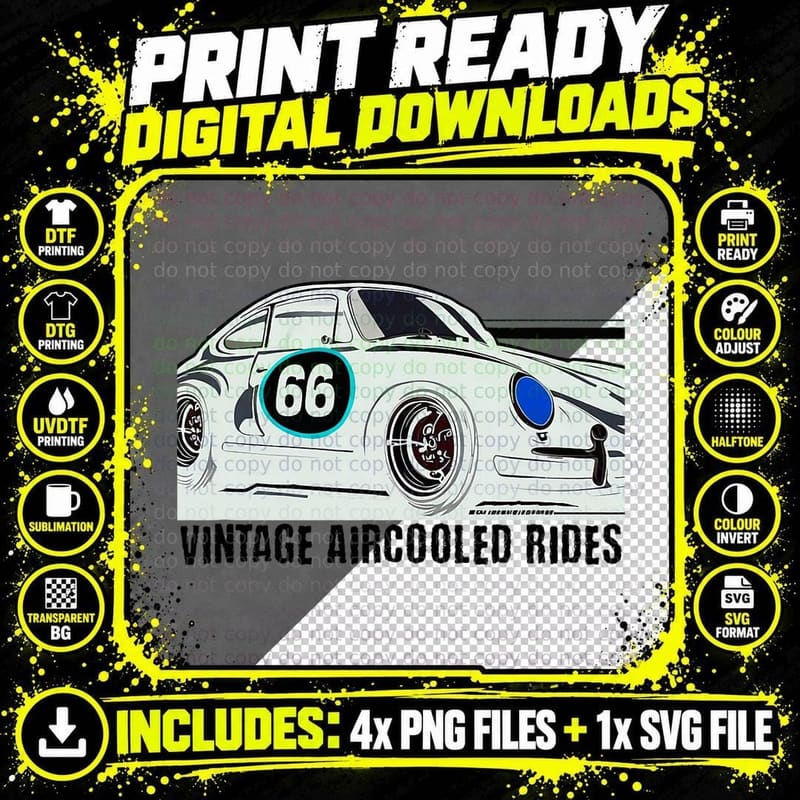 Vintage German Luftgekühlt Aircooled Classic Car Guy Png SVG Digital Bundle
