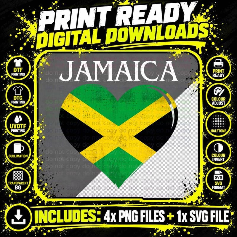 Vintage Jamaica Flag Heart for Jamaican T-Shirt Png SVG Digital Bundle