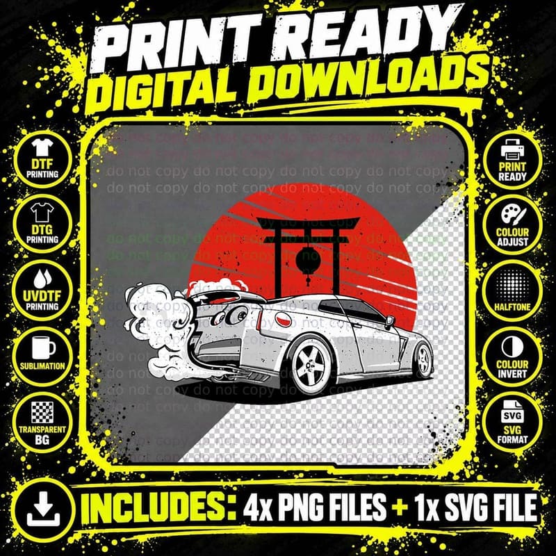 Vintage Japanese Streetcar Racing Turbo Sports Car Png SVG Digital Bundle