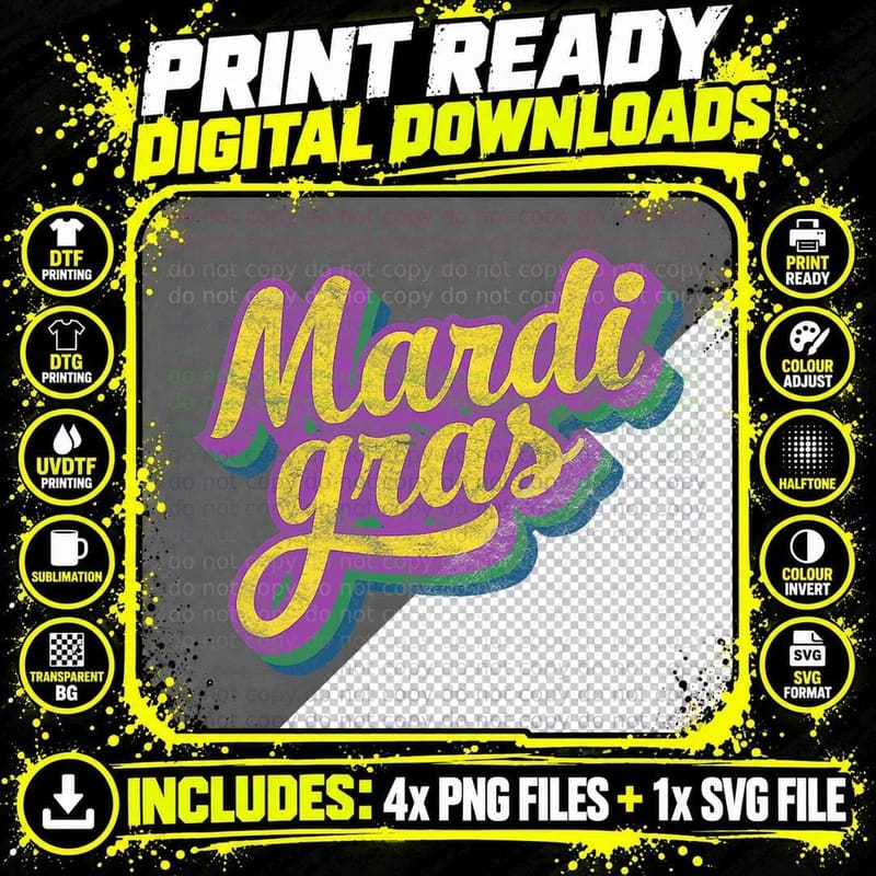 Vintage Mardi Gras Gift Retro Masquerade Costume Bead Png SVG Digital Bundle