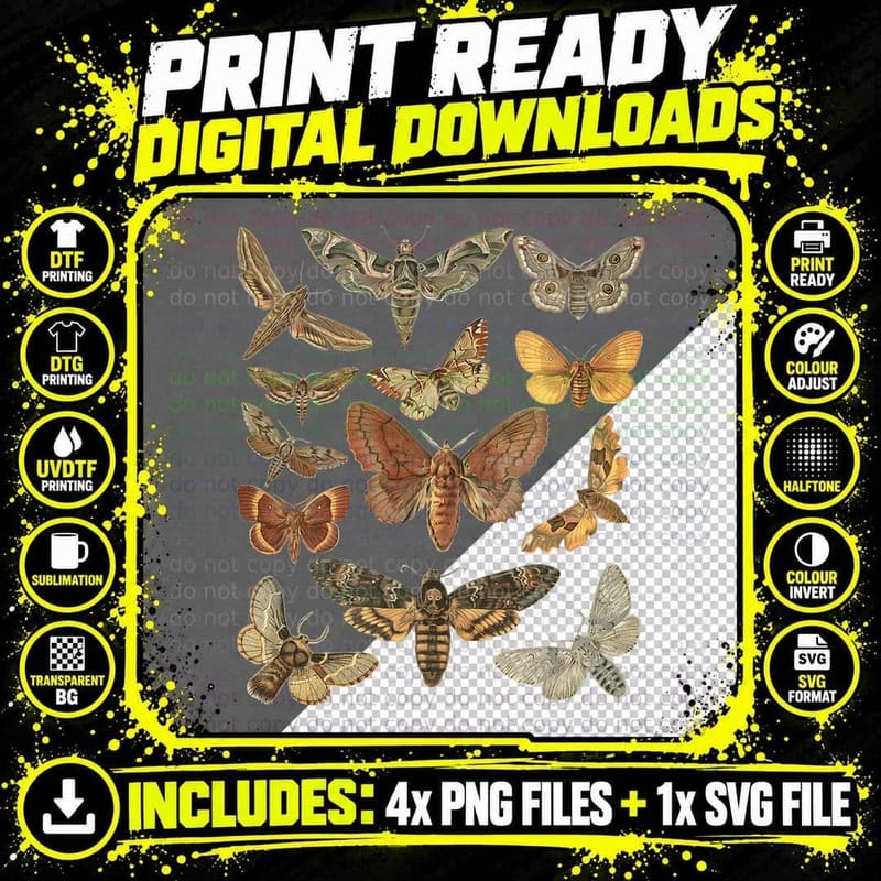 Vintage Moth Cottagecore Aesthetic Goblincore Dark Png SVG Digital Bundle