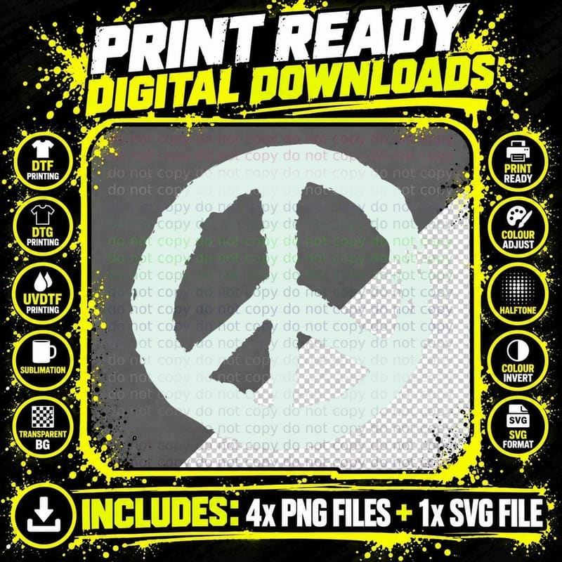 Vintage Peace Sign Love 60s 70s Retro Trippy Hippie Png SVG Digital Bundle