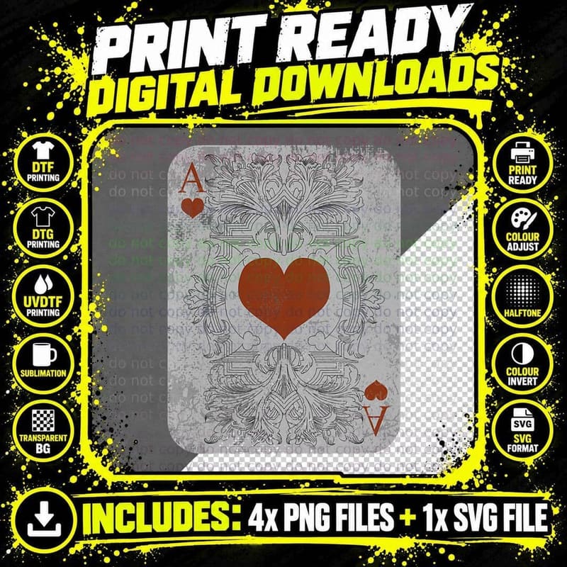 Vintage Poker Playing Cards Ace of Hearts Gift T-Shirt Png SVG Digital Bundle