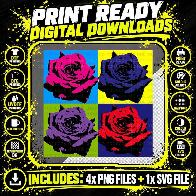 Vintage Pop Art Roses - Retro Gardener Botanist Flowers Png SVG Digital Bundle