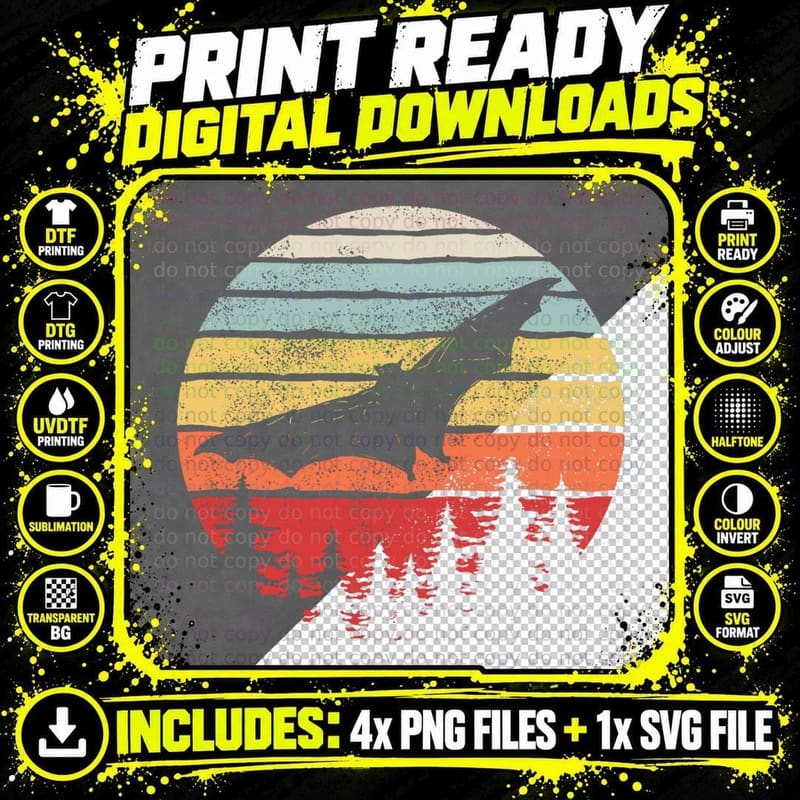 Vintage Retro Bat T-Shirt Png SVG Digital Bundle