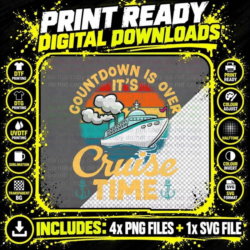 Vintage Retro Countdown Is Over It's Cruise Time Png SVG Digital Bundle